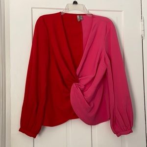 asos Size 10 red and pink  long sleeve blouse